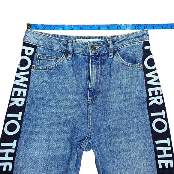 Topshop MOTO Jeans Women Size 26 Blue Frill Hem Power To The Peaceful Light Wash - Picture 3 of 8